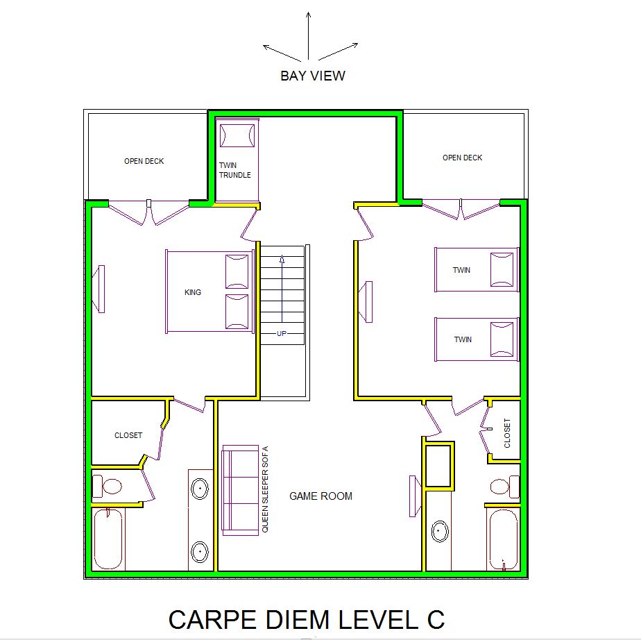 A level C layout view of Sand 'N Sea's bayfront house vacation rental in Galveston named Carpe Diem